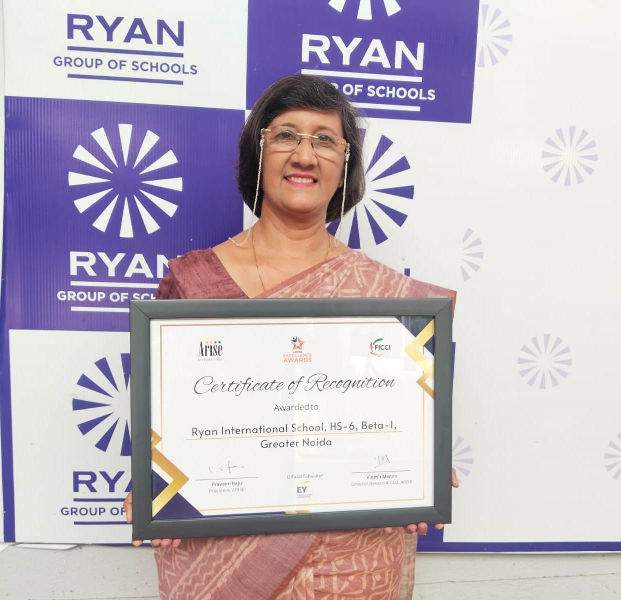 रयान स्‍कूल के खाते में दर्ज हुई एक और उप‍लब्धि:एराइज़ उत्कृष्टता पुरस्कार -2025 से सम्मानित हुआ स्‍कूल