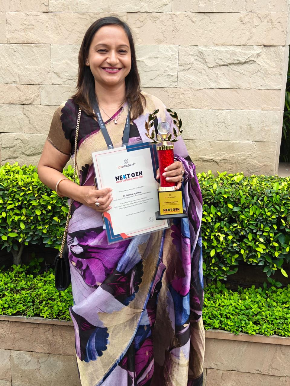 डाक्‍टर नीमा अग्रवाल को मिला अगली पीढ़ी शिक्षा उद्यमी सम्मान: आईसीटी अकादमी ब्रिज-25 में दिया गया सम्‍मान