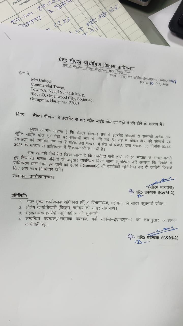 सेक्‍टरों में नियम तोड़ने वालों को प्राधिकरण ने भेजा नोटिस:तारों का मकड़जाल फैला शहर की सुंदरता पर लगा रहे थे दाग