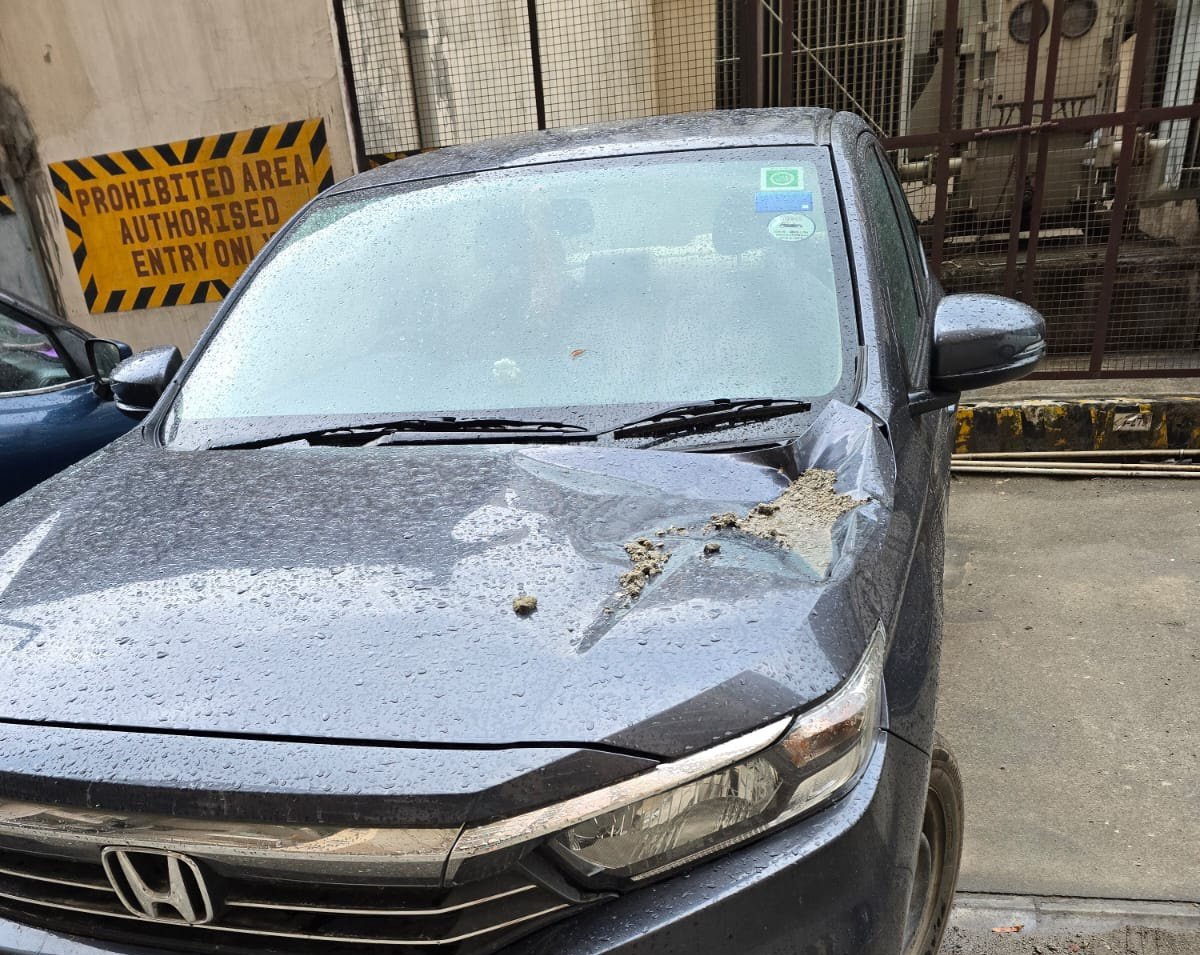 प्‍लास्‍टर का बड़ा हिस्‍सा गिरने से सोसायटी में टला हादसा:घटना में सोसायटी में खड़ी कार हो गई क्षतिग्रस्‍त